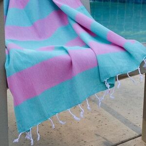 Chaput’s Turkish Cotton Towel - Pink Green Stripe - Wrap Blanket BOHO Vibes Swim